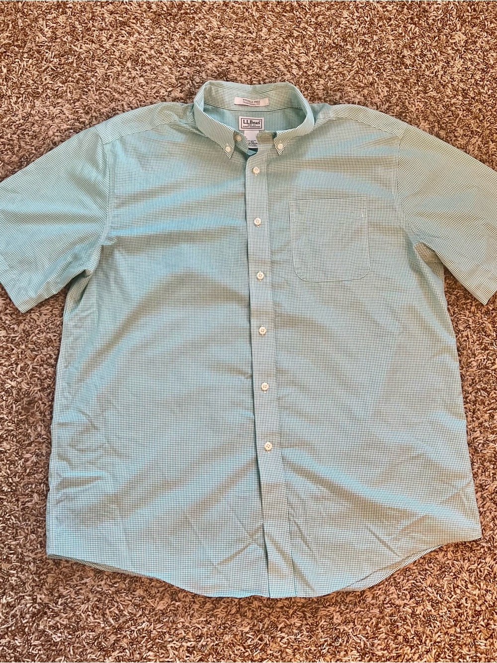 L.L. Bean Men's Short-Sleeve Traditional Fit Green Check Shirt Size Large